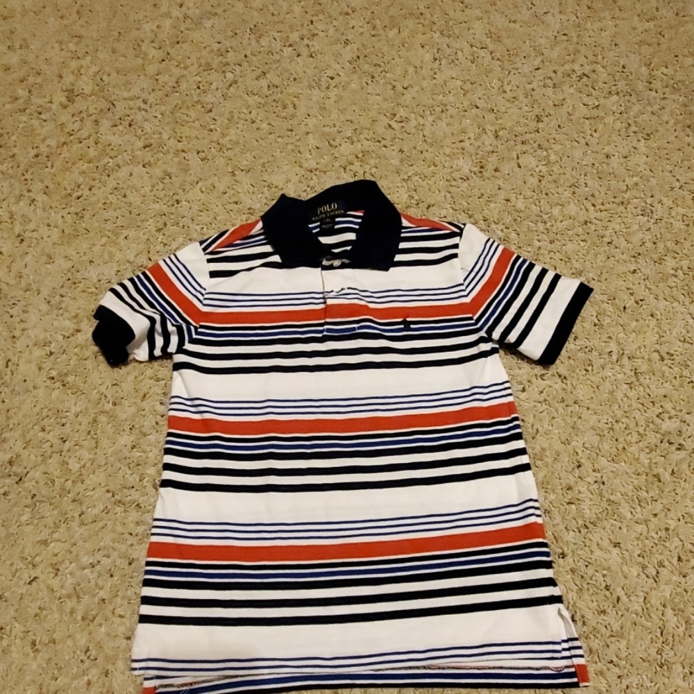 Polo Red blue & white stripes